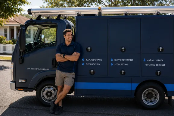 Our plumber with the service van on a Winston Hills job