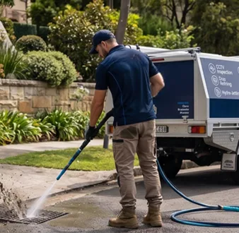 Cutting tree roots out of a Winston Hills drain